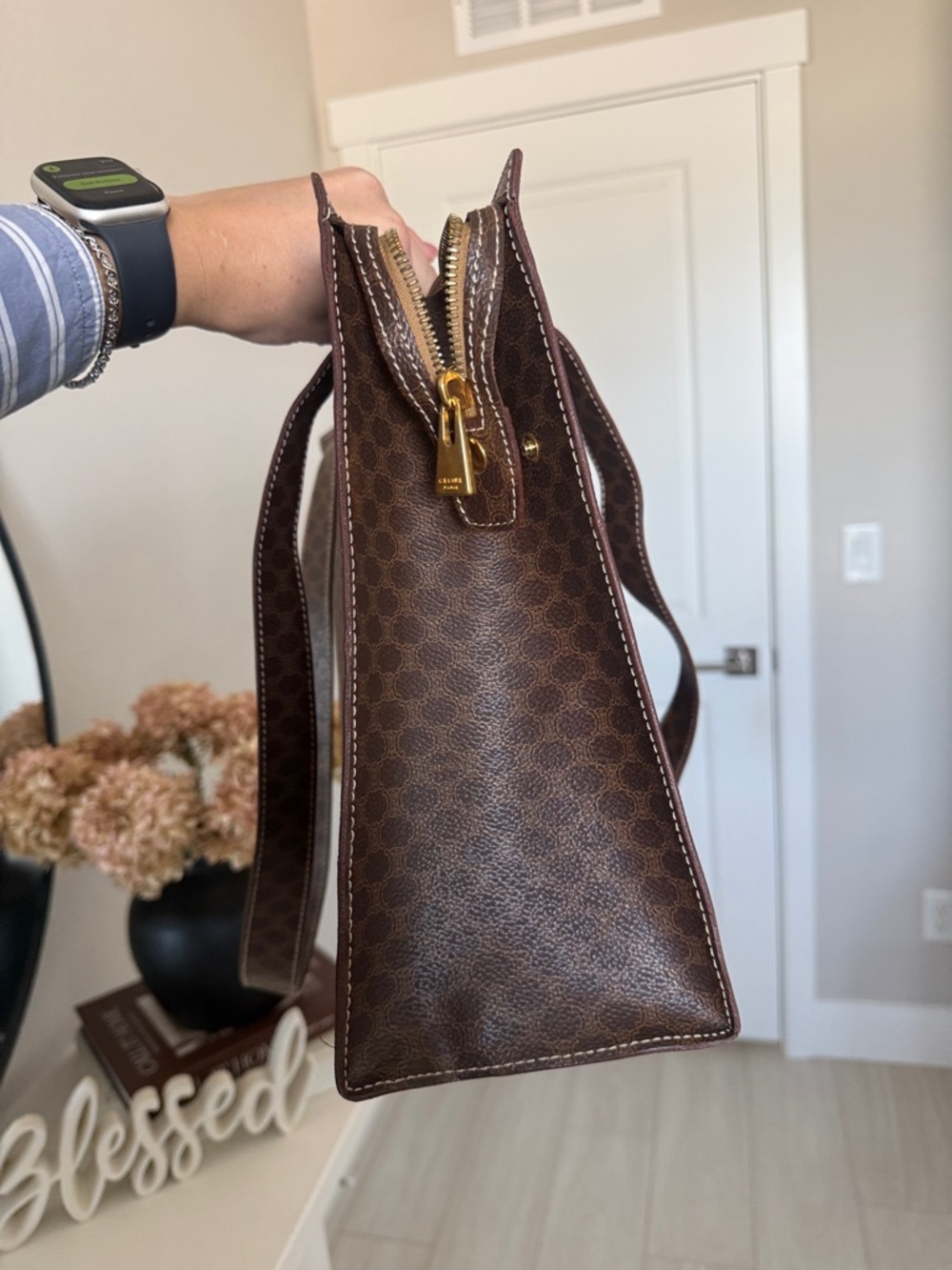 Celine Brown Monogram Tote with Tan Leather Patch - Picture 8 of 15